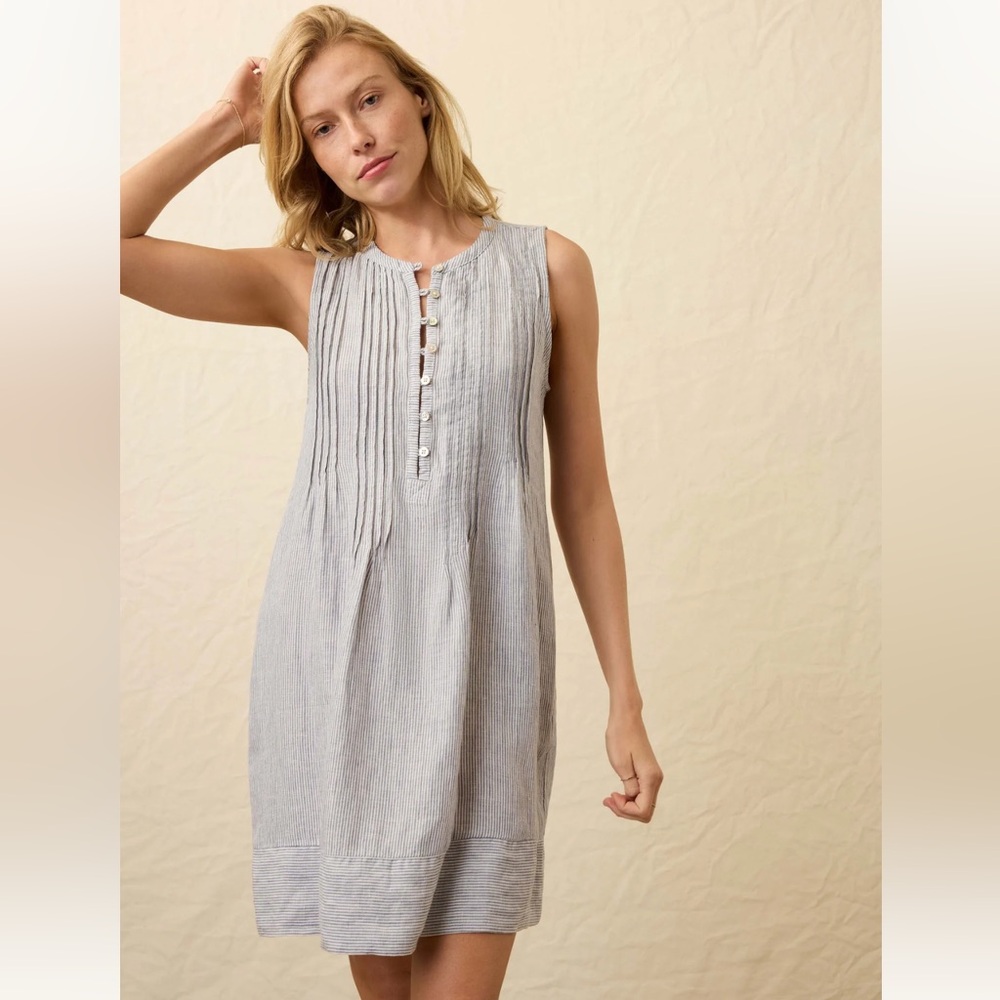 Fahrety Linen Sleeveless Blue Dress